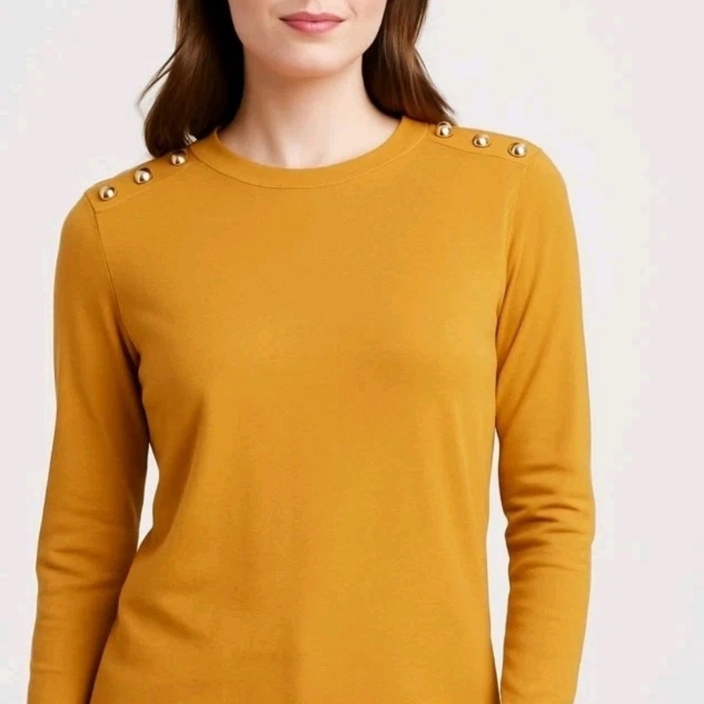 Rafaella Mustard Long Sleeve Top XS with Gold Button Detail New with Tags